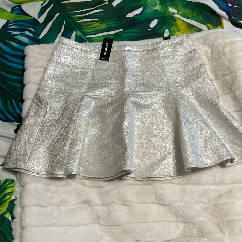 NWT Express Sz 4 Champagne Metallic Skater Mini Party Rave Grad Night Skirt
